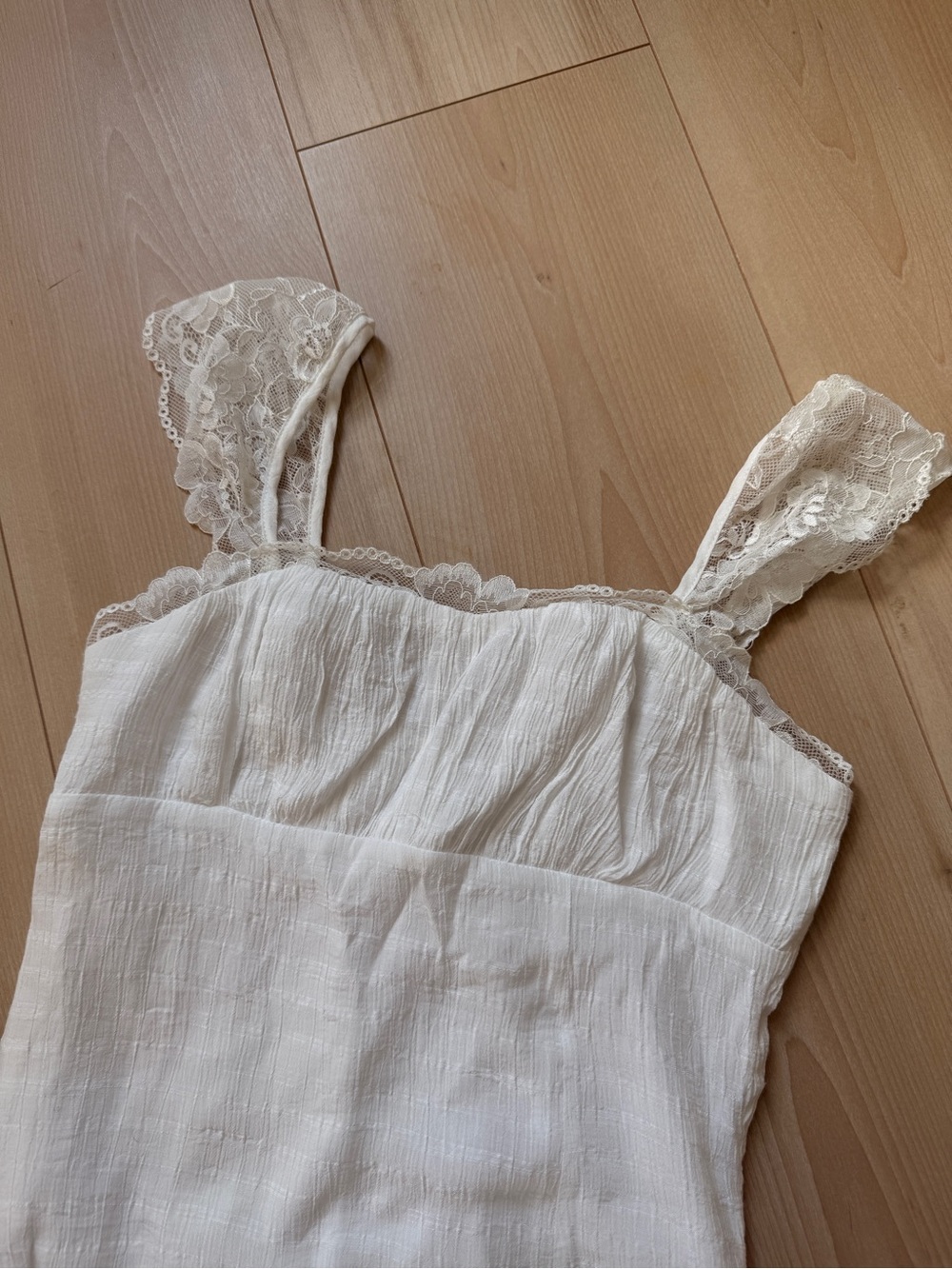 La Hearts Cream Lace-Trim Midi Dress